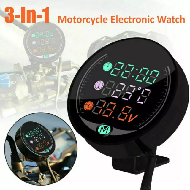 3In1 Motorcycle LED Electronic Clock Electronic Digital Thermometer Voltmeter