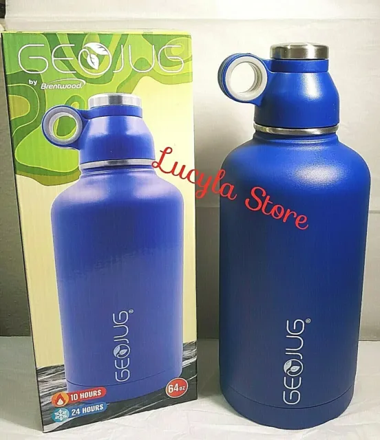 Brentwood GeoJug 64 fl oz Stainless Steel Vacuum Insulated Water Bottle BLUE 24h
