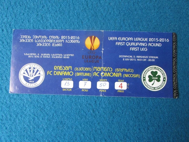 Ticket Match Dinamo Moscou Vs Omonia Chypre – Ligue Europa 2014 – Rare