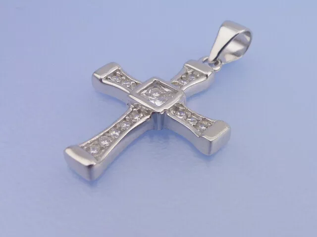 Echt 925 Sterling Silber Kreuz Anhänger mit Zirkonia rund Quadrat rhodiniert NEU