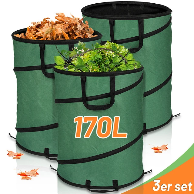 Gartensack Kompost Pop Up 3 Griffe Garten für Laub 170L Gartenabfallsack