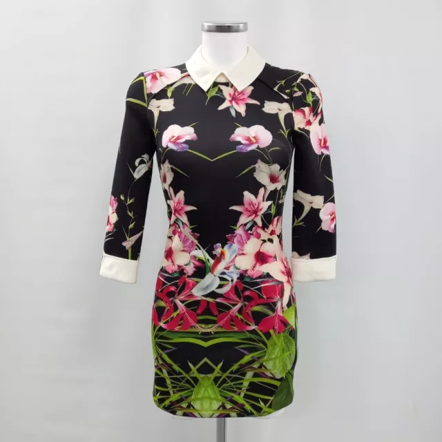 Ted Baker Dress Womens Size UK 6 Black Pink Floral RMF02-CAP