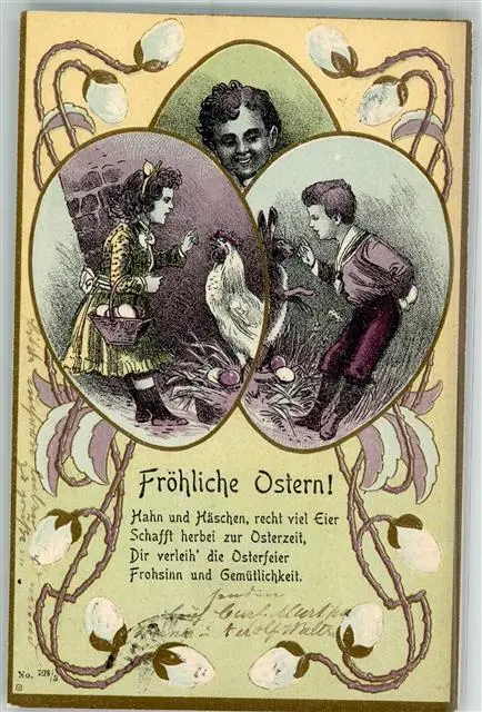 39782580 - Kinder Hahn Hase Jugendstil Ostern 1905