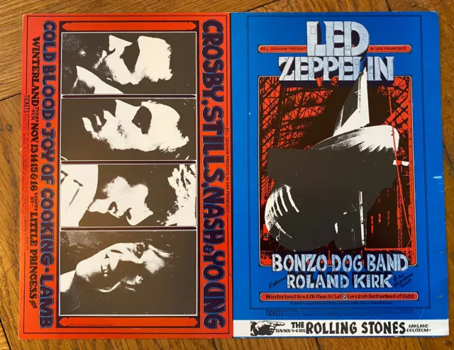 Led Zeppelin CSN&Y Double Postcard  BG199 BG200  Tuten Graham Winterland 1969