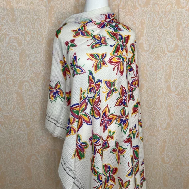 Yves Saint Laurent Vintage Large Scarf shawl butterflies rainbow