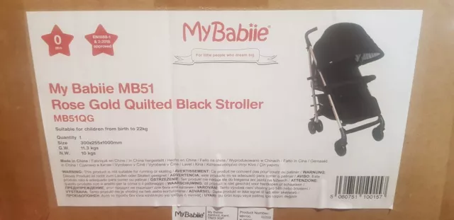 My Babiie Faiers MB51 Rose Gold Black Quilted Stroller, Sturdy & Protective