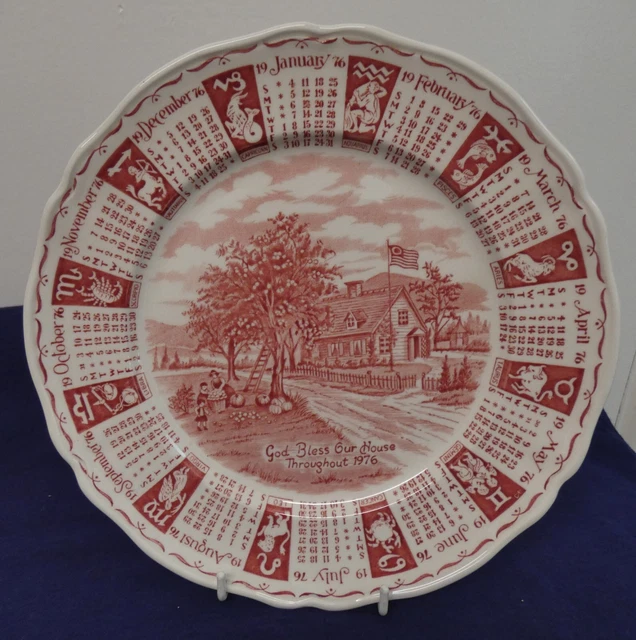 ALFRED MEAKIN 9&amp; rotes Porzellan 1976 Tierkreis Kalender Teller Gott ...