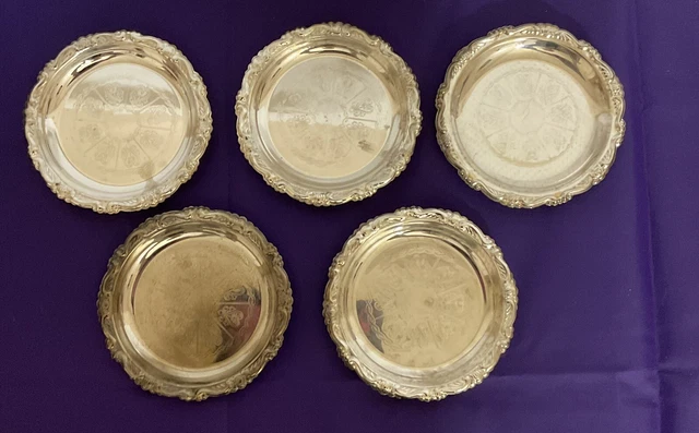 Vintage 4” Ep On Steel Silver-plated Wine Coasters/Plates Set Of 5 Made In Italy
