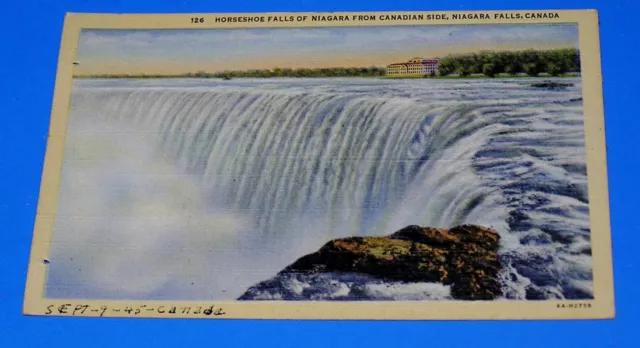 Vtg Postcard - Horseshoe Falls of Niagara from Canada - 1945 not posted