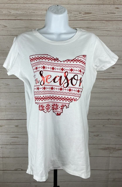 Christmas Tis The Season Womens 2XL Shirt White & Red Ohio Holiday New ST142