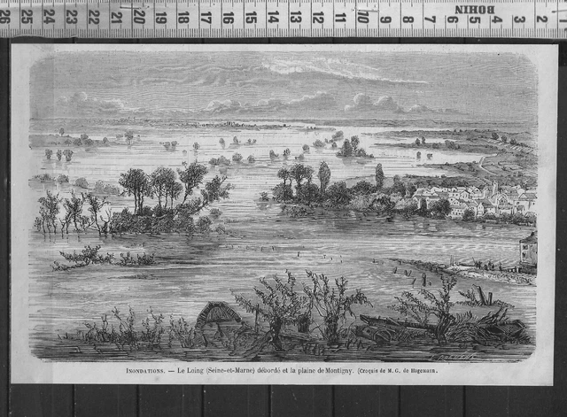 G401 / Gravure 1888 /  Le Loing Deborde Et La Plaine De Montigny