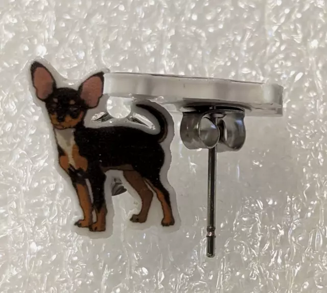 Chihuahua Dog Standing Teeny Tiny Flat Acrylic Stud Earrings Jewelry 3