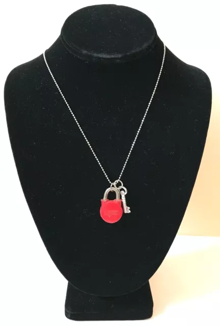 Artisan OOAK Vintage Red Bison Lock + Silver Key Pendant 18" Bead Chain Necklace