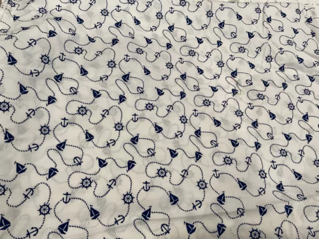 Springs Creative Sail Boats, anchors By the 1/2 yard cotton fabric blue and whit