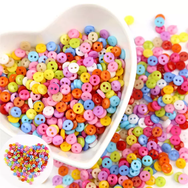 200 6mm Round Resin Tiny Buttons - Mixed Colours - Craft - Scrapbook - Sewing