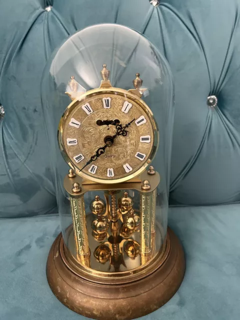 Vintage SCHATZ Germany Brass & Glass Dome 400 Day German Anniversary Shelf Clock 2