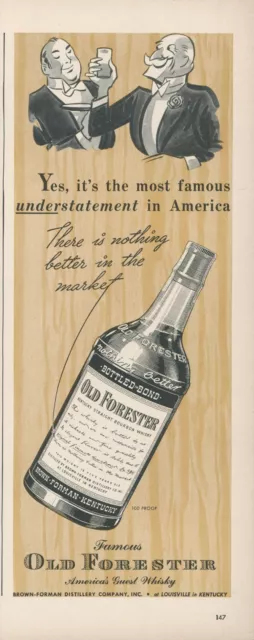 1941 Old Forester Guest Whiskey Stylish Man Faux Wood Understatement Print Ad L5