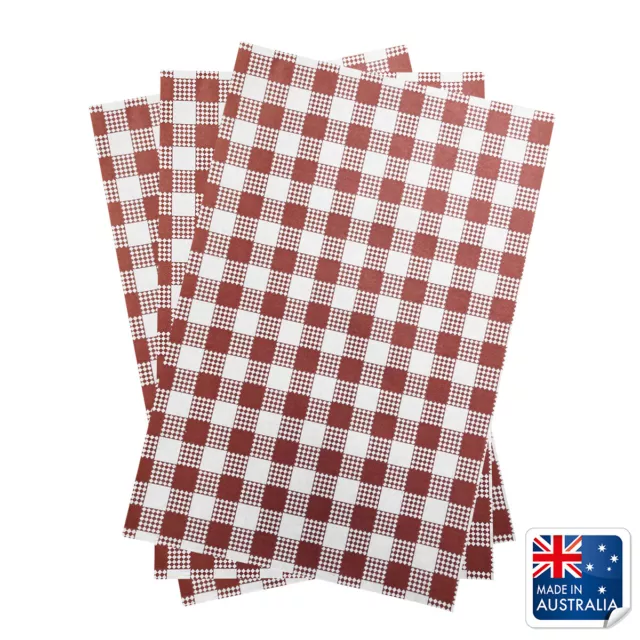 Greaseproof Paper Red Gingham 190x300mm Pkt 200 Check Checked Checkered Paper