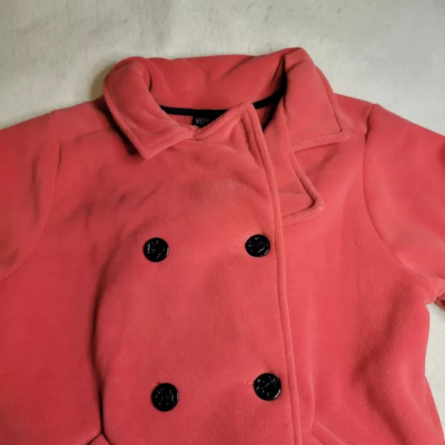 VTG Land's End Girls Double Breasted Coat Sz M Rose Fleece Long Sleeve EUC 3