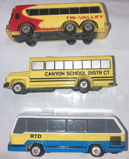 3 MICRO MACHINES, Canyon School Bus, City Bus 884, Tour Bus 2.5" Galoob