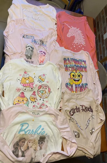 Big LOT 7 Girls Kids Long Sleeve   Shirts 100% Multiple Brands Cotton Size 10/12