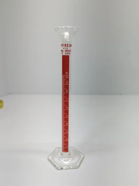 Pyrex Glass 10mL #3042 Red Graduated Cylinder w/Spout No Chips