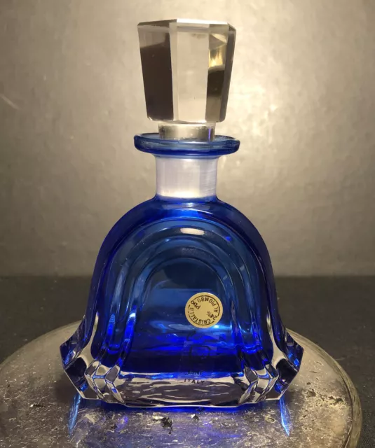 Vintage Cobalt Blue Perfume Bottle Glass Vanity Italy-Art Deco Dressing Table .