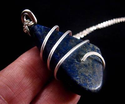 Afghanistan INDIGO Blue Lapis Lazuli Quartz Crystal Pendant Sterling Silver #56 3