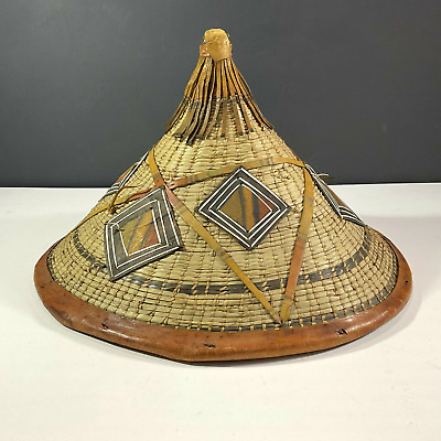 Tribal Fulani Hat Mali West Africa Conical Leather and Straw