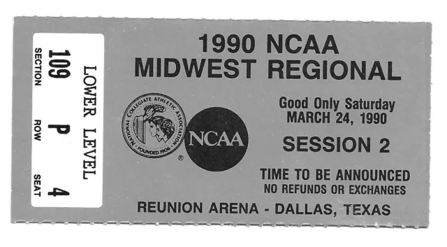 1990 NCAA Basketball Tournament Midwest @ Dallas Ticket Stub - Arkansas vs Texas