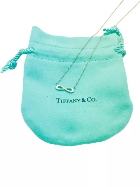 Tiffany & Co. Sterling Silver Infinity Pendant Necklace Adjustable 18" - Pouch