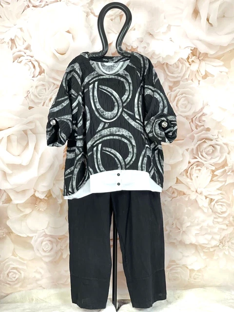 Do Your Best Oversize Shirt Lagenlook Schlaufenmuster Schwarz Weiss Gr. 3