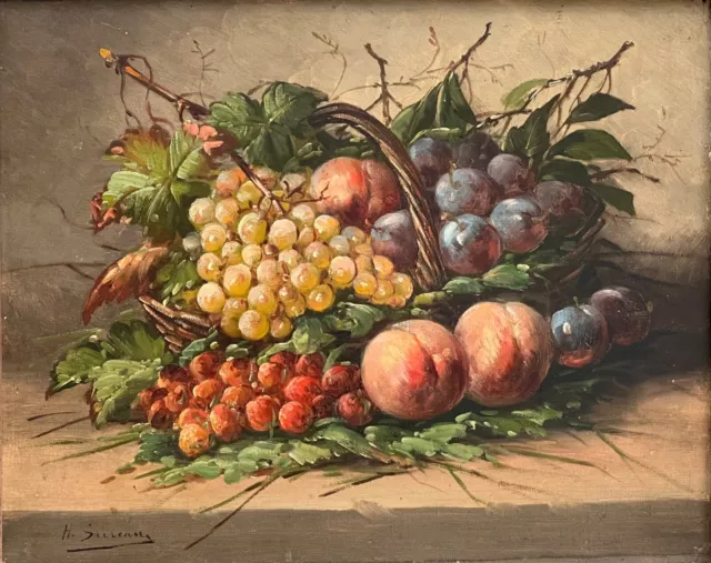 H. SUREAU " Nature morte au panier de fruits"  HST du XIXème. 3