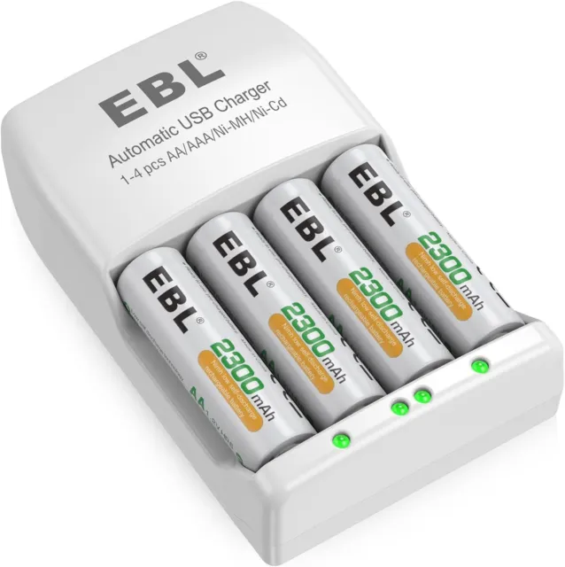 EBL Baterías AAA recargables (16 unidades) y paquete de 8 pilas AA con  cargador de batería LCD, batería recargable Ni-MH AA de alta capacidad de  2800