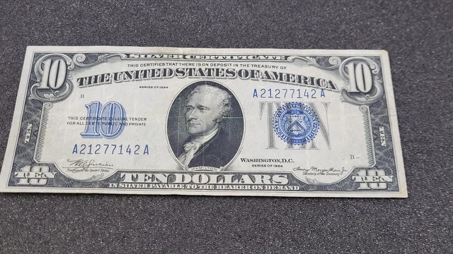 1934 $10 Silver Certificate Blue Seal VF+