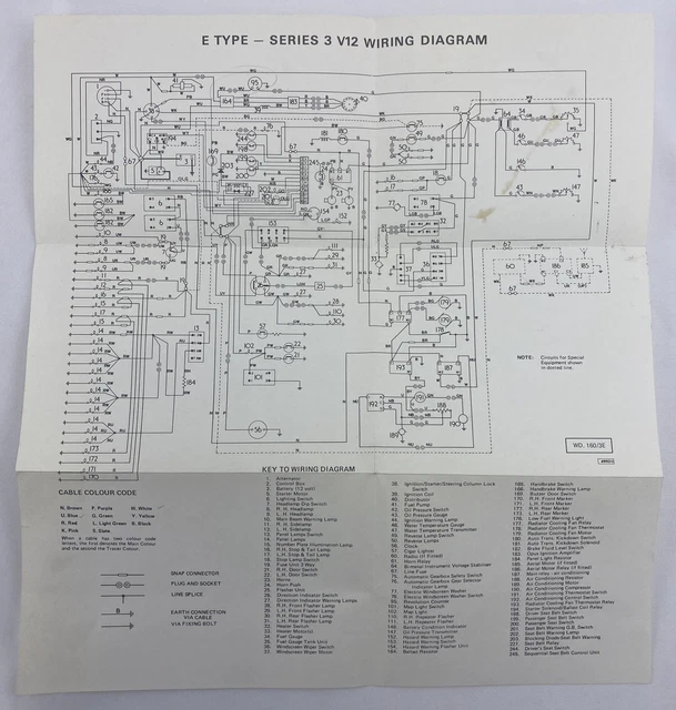 JAGUAR E TYPE Series 3 V12 XKE Wiring Diagram WD.160/3E 15 x 14" £38.73