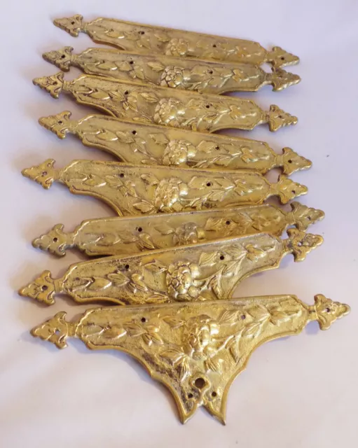 Lot of 8 Vintage Brass Decorative Hardware Furniture Chest Peony Flower Asian