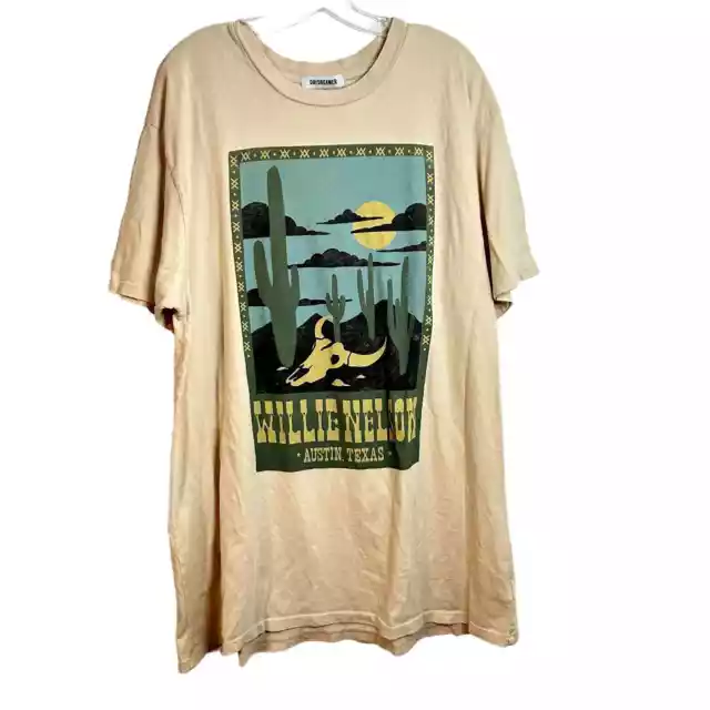 Daydreamer Willie Nelson T-Shirt Womens Size Large Cream Green Blue Band Tee