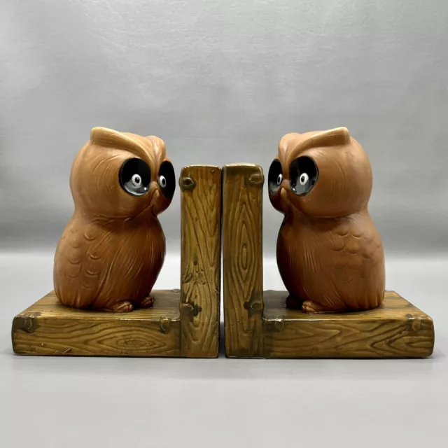 Vintage Lefton Ceramic Owl Bookends Japan W/Original Stickers Mid-Century Modern