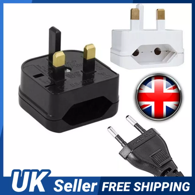 European =EU To UK=  2-Pin To 3-Pin Travel Plug Socket Converter Adapter UK