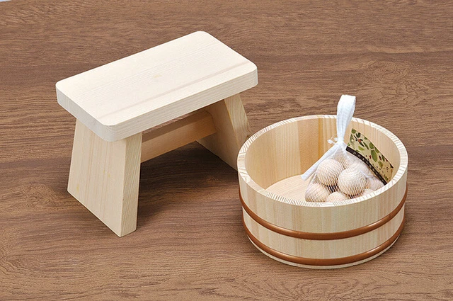 Japanse onsen -stijl badkruk, natuurlijk Hinoki Wood, H16cm, gemaakt in