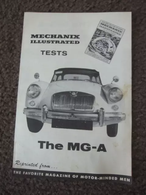 Mechanix Illustrated Magazine road test reprint of 1957  MG MGA