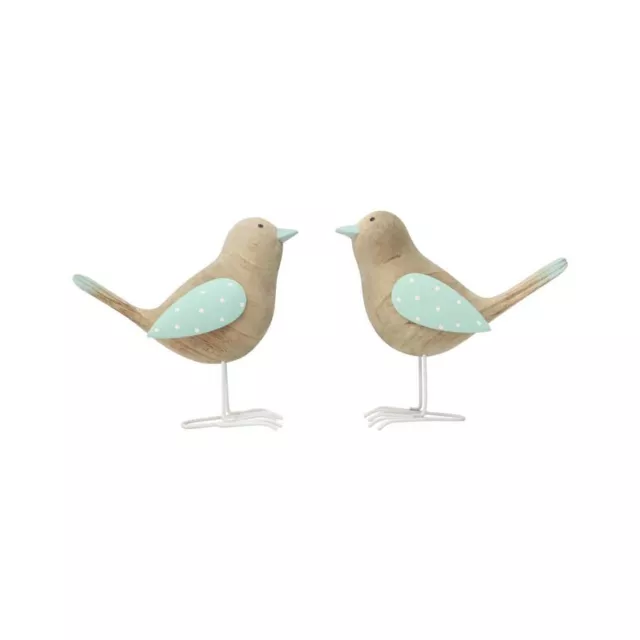 2x Willow & Silk Wooden 14cm Shabby Birds Figurine/Statue/Ornament/Home Decor