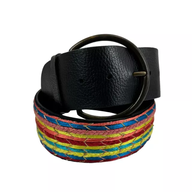 New Chico's Belt Small Margarita Trouser Multicolor Embroidery Genuine Leather