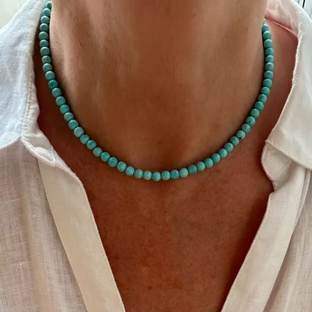 5mm Baby Blue Kingman Arizona Turquoise Modern Round Bead Necklace, Gift for Her