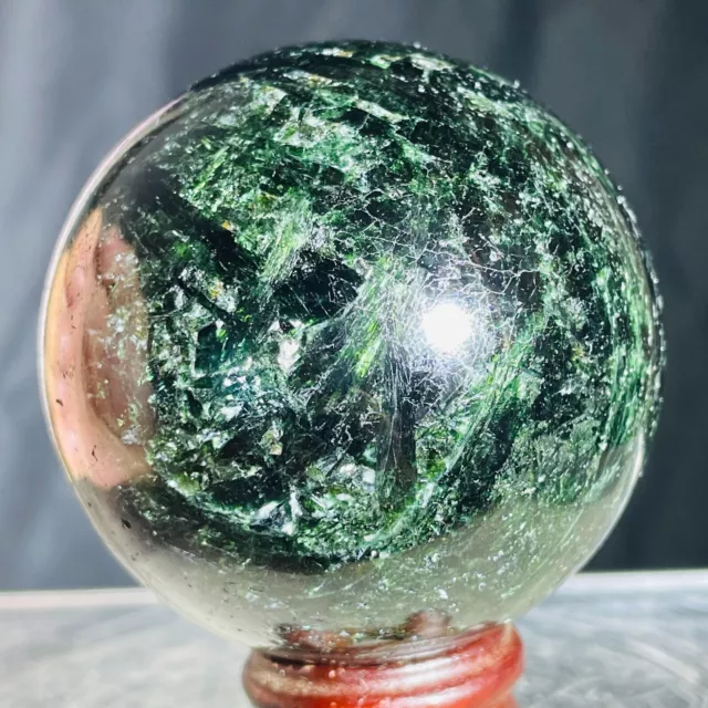 267g Natural Dark Green Tourmaline Gemstone Quartz Crystal Sphere Healing