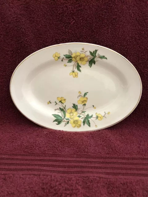 Edwin Knowles Small Oval Platter Buttercup ~7.5” L X ~5.75” W Yellow Flowers Vtg