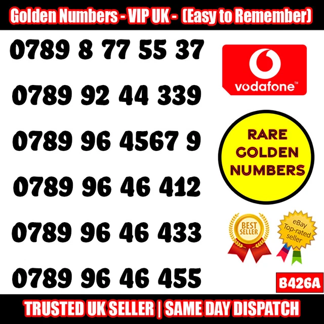 Golden Numbers VIP UK SIM - Easy to Remember & Memorize Numbers LOT - B426A