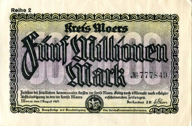 Notgeld, Moers 5 millionen Mark 1923