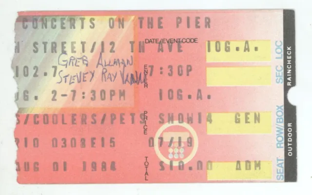 Stevie Ray Vaughan & Gregg Allman 8/1/84 NYC NY Ticket Stub Allman Brothers SRV